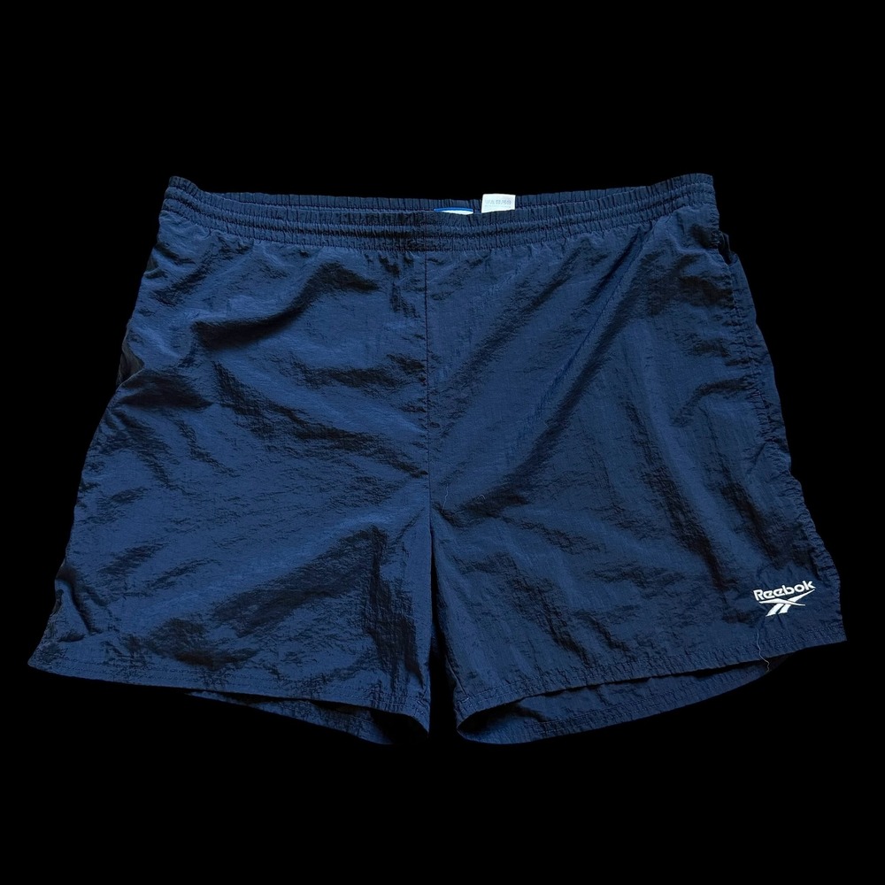 90's Reebok Vintage Navy Blue Nylon Windbreaker Shorts Mesh Lined XL 5in Inseam